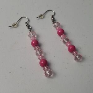 Pink Beaded Dangle Earrings